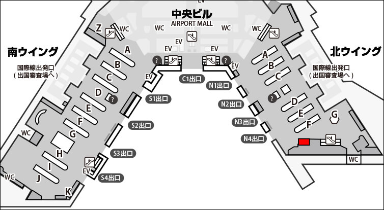 成田空港第1 北ウイング QLライナーフロアマップ 