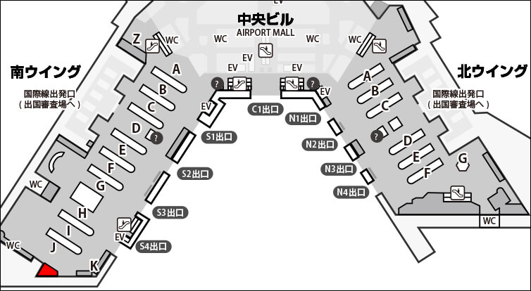 成田空港第1 南ウイング QLライナーフロアマップ 