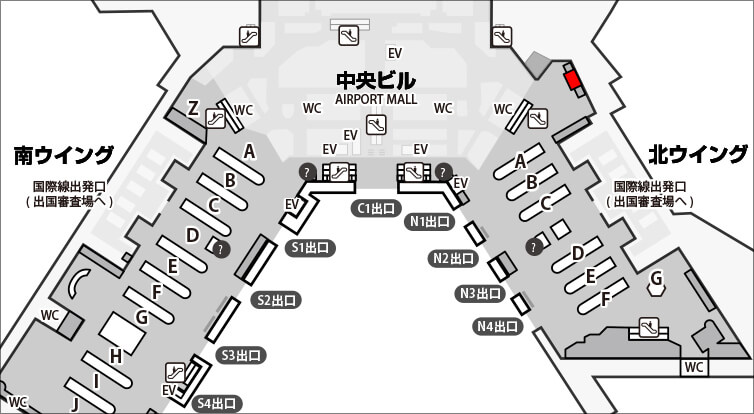 成田空港第1 北ウイング 受取カウンターフロアマップ 