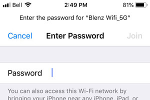 ブレンズコーヒーのフリーWiFi接続時のパスワード入力画面