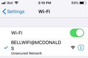 マクドナルドのフリーWiFi接続時のスマホ画面