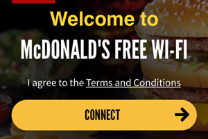 マクドナルドのフリーWiFi。CONNECTボタン
