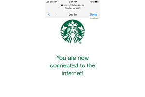スターバックスのフリーWiFi。接続完了画面。You are now connected to the internet!
