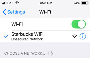 スターバックスのフリーWiFi接続時のスマホ画面